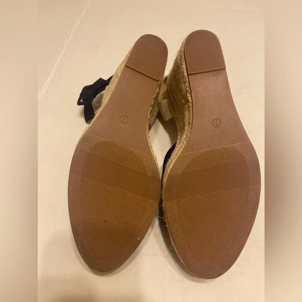 LOFT Black and Natural Espadrille Wedge Sandals